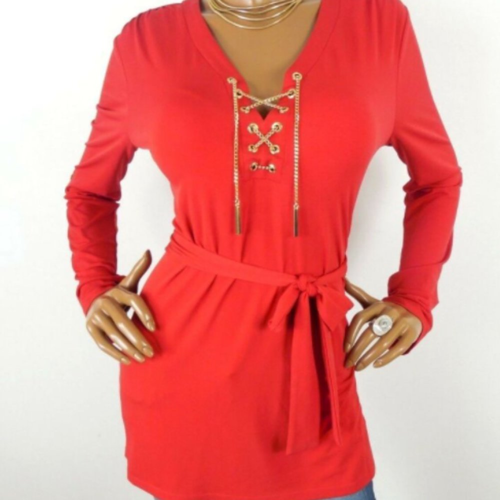 Michael Kors Top Womens Large Red with Gold Accent